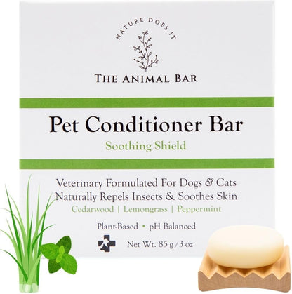 Plant based vegan dog and cat conditioner block for deep moisturizing coat care.