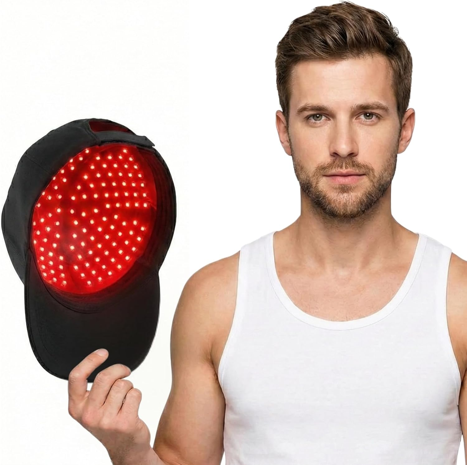 GlowFars wireless red light hair growth cap front view