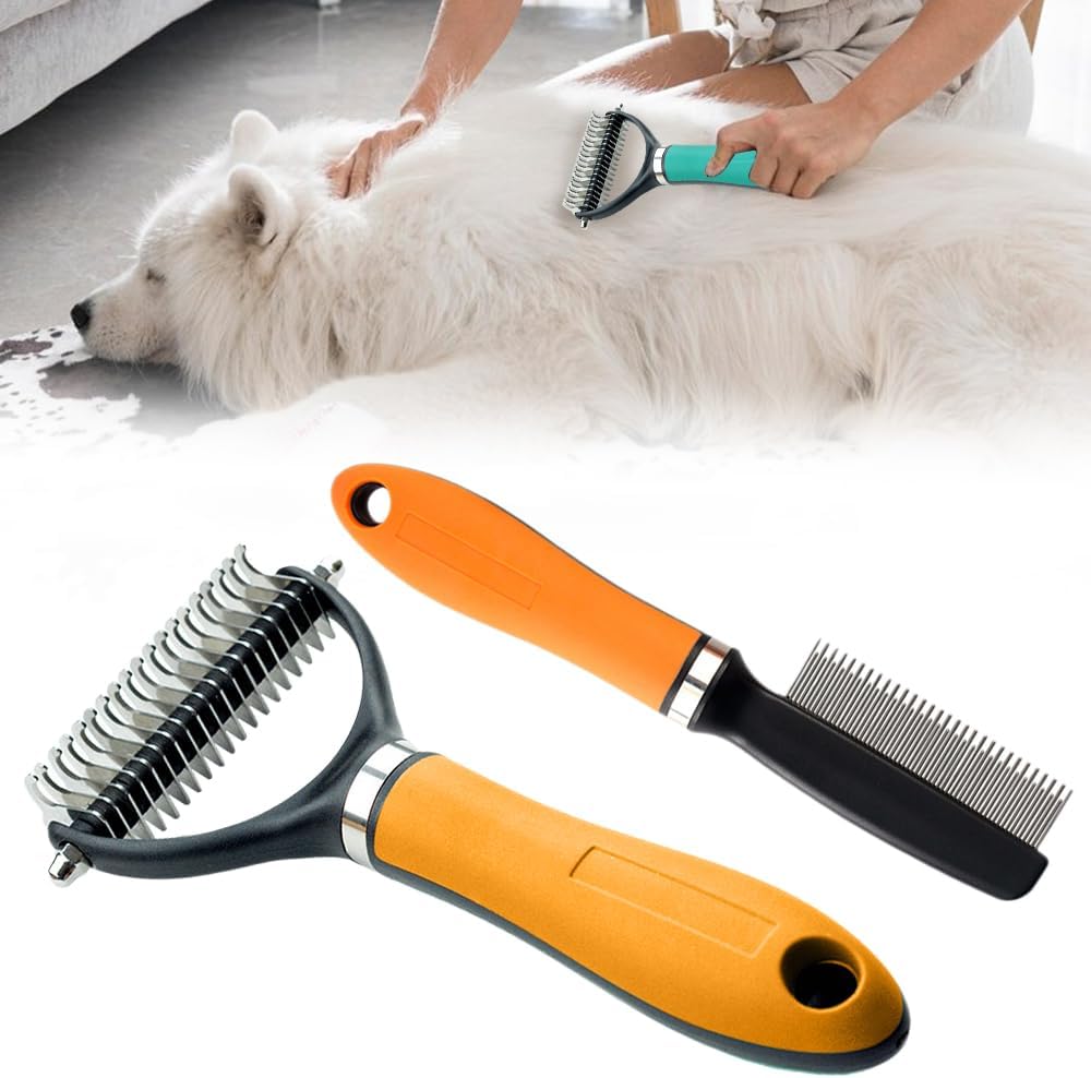 Double Sided Dematting Comb, 2026Undercoat Rake Deshedding Grooming Tool, Pet Hair Detangler Brush for Removing Tangles Knots and Loose Fur, Grooming Comb for Long Thick Coats (1, Orange) - Image 9