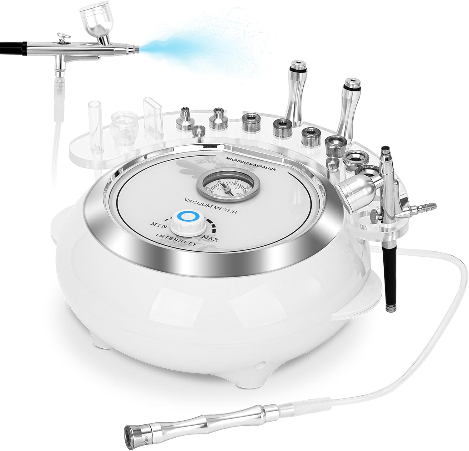 Yofuly 3 in 1 microdermabrasion machine front view displaying the main unit and vacuum gauge.