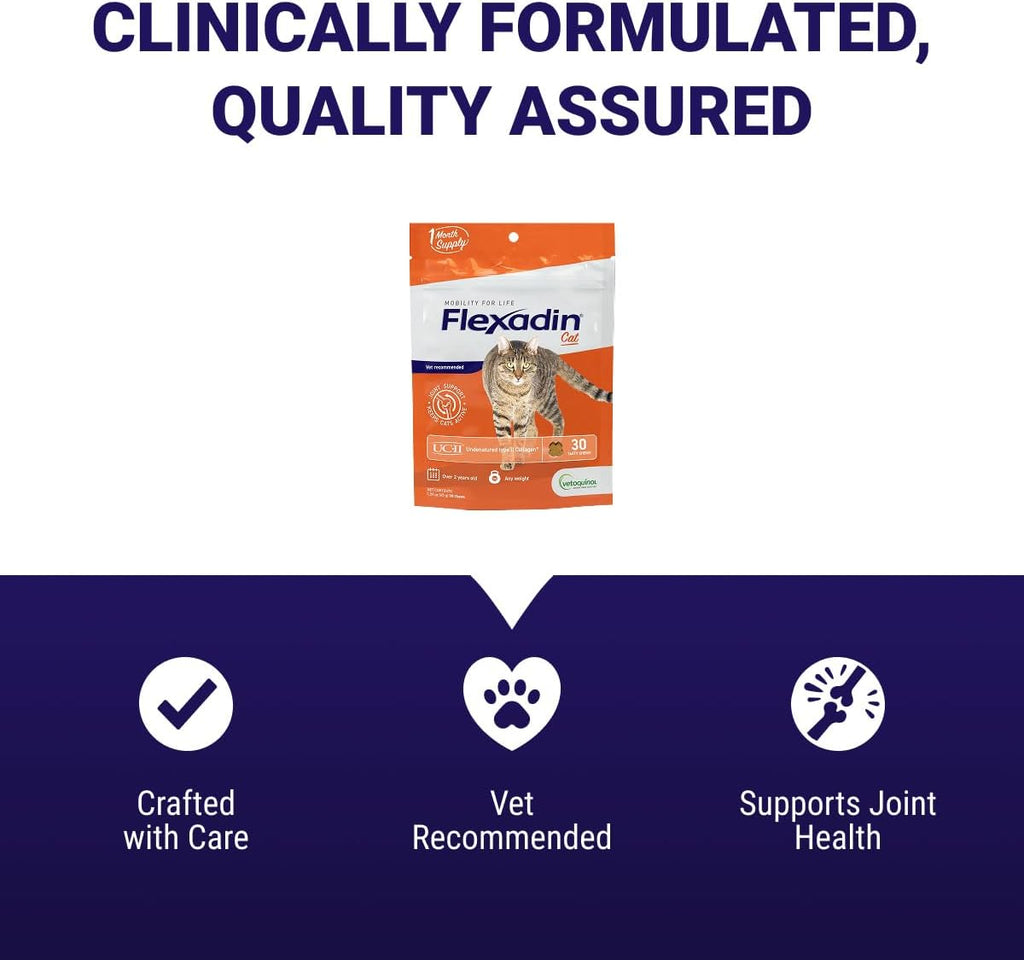 Side view of Vetoquinol Flexadin 30 count cat supplement bag