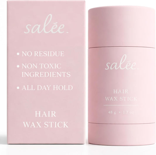Salée Hair Wax Stick front view in pink packaging
