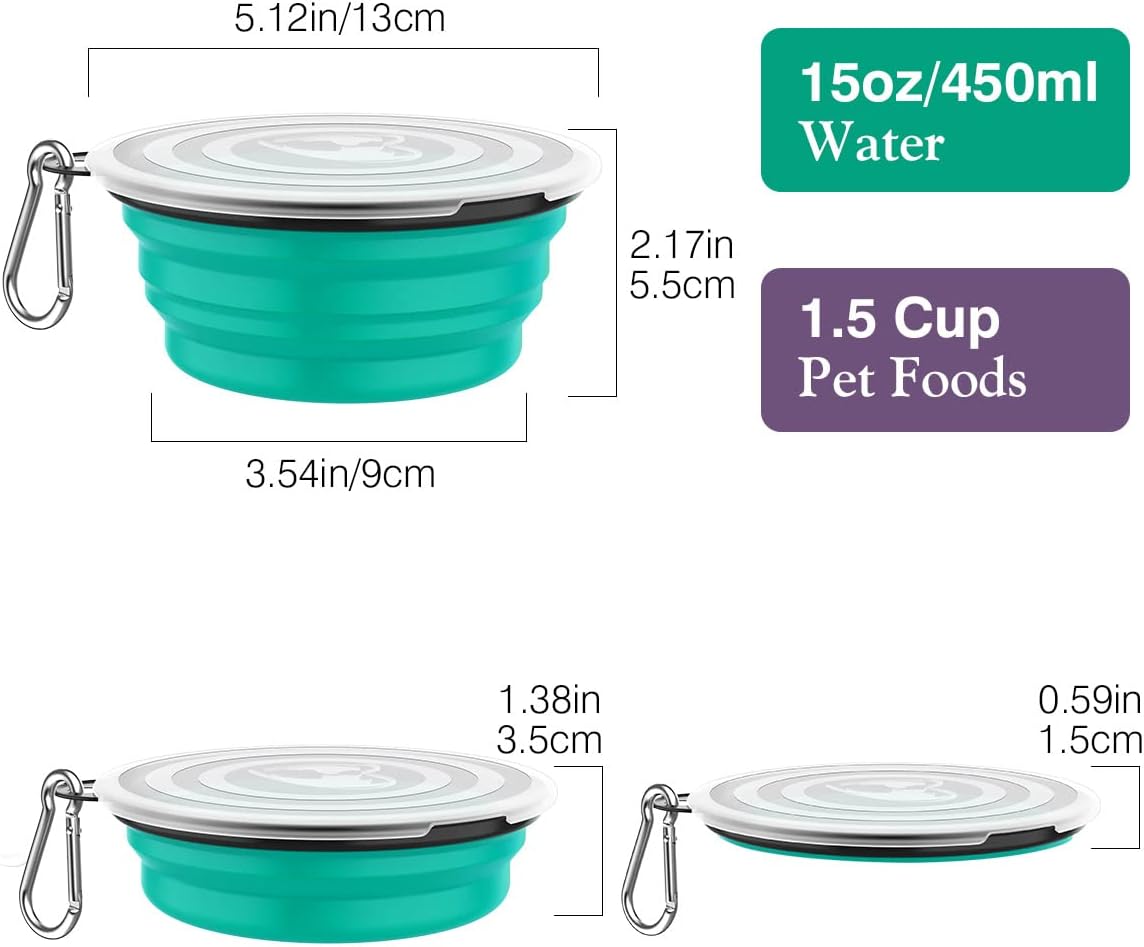 Pawaboo travel pet bowls with attached metal carabiners for hiking and walking
