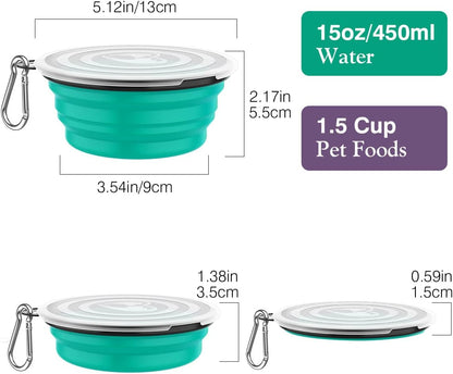 Pawaboo travel pet bowls with attached metal carabiners for hiking and walking
