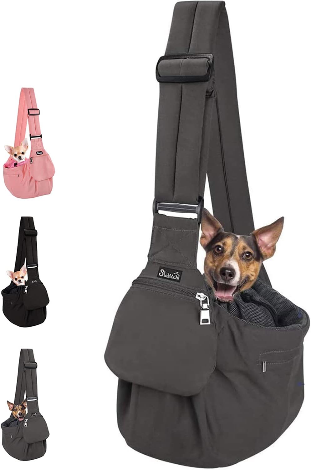 Lukovee Dog Sling Carrier, Hard Bottom Support & Adjustable Soft Padded Shoudler Strap Dog Slings for Small Dogs, Dog Purse with Drawstring Mesh Opening & Zipper Pockets for Puppy Cat Pet (Pink) - Image 10