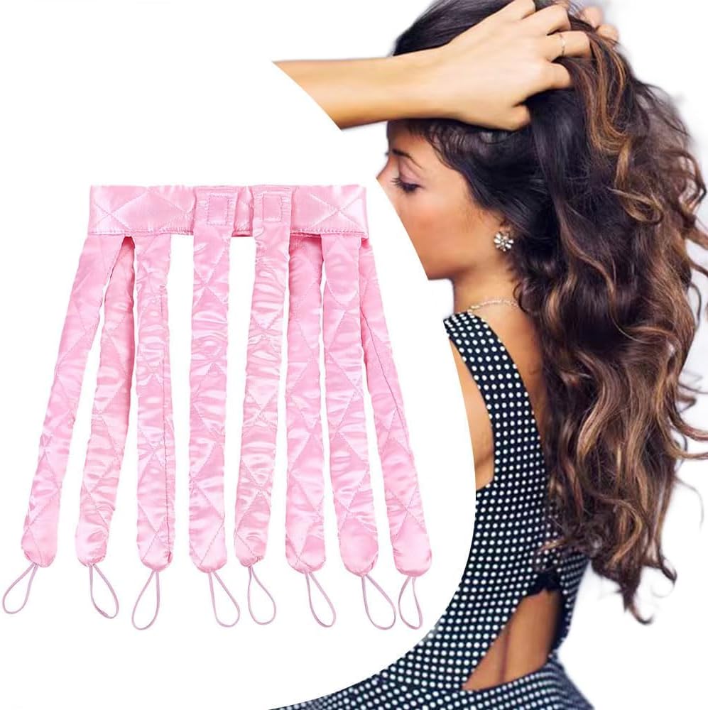 JYHi Pink Heatless Hair Curler front view of the upgraded octopus design headband.