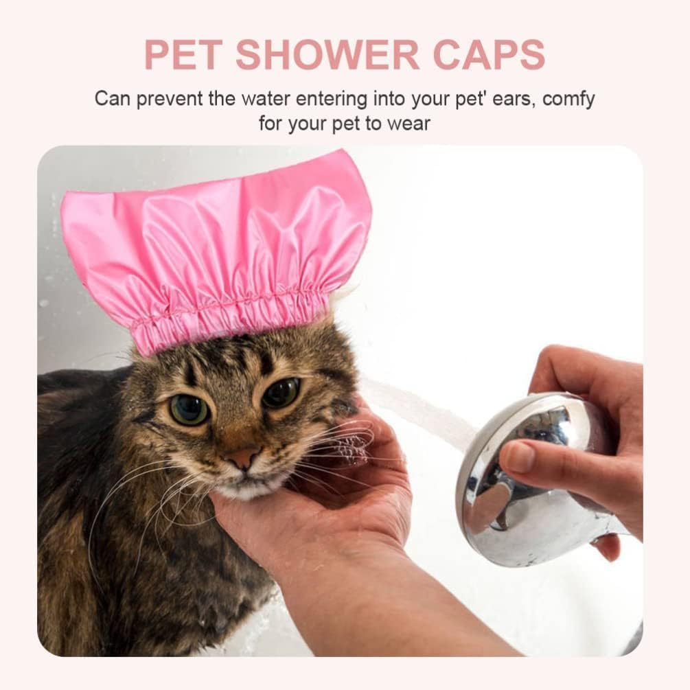 Pink pet shower cap elastic band feature