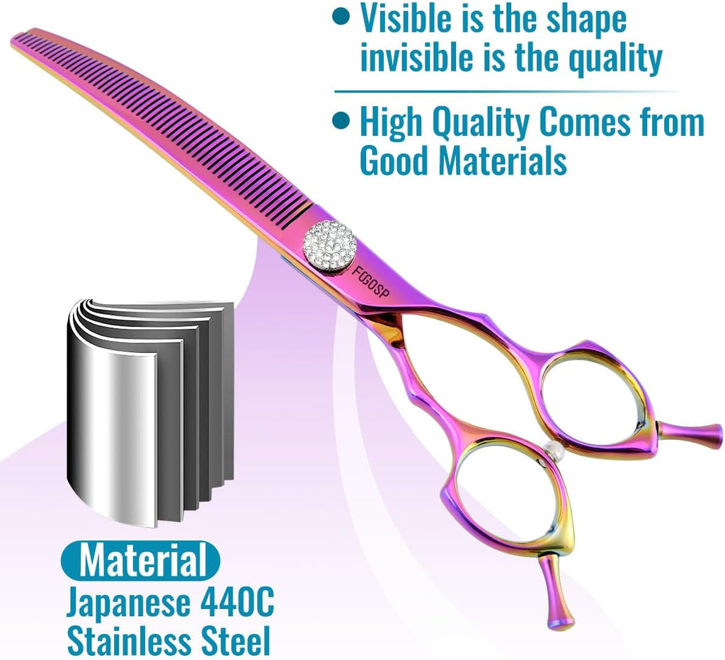 Side profile of SnipStar dog shears showcasing the 25 degree curved arc design
