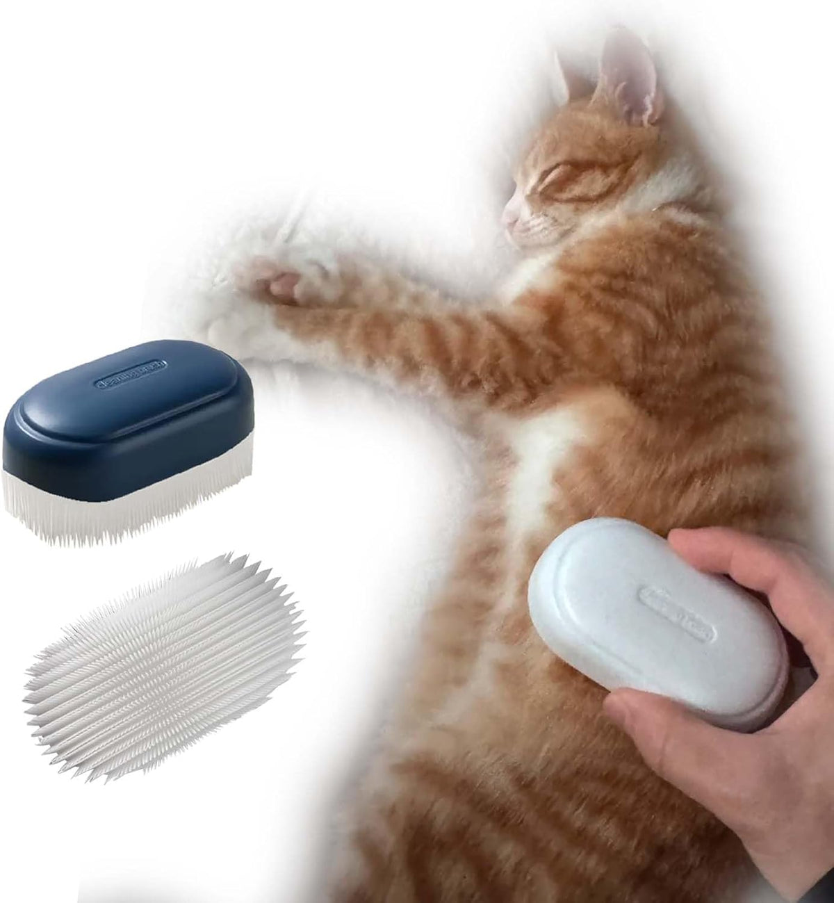Bottom view of the SoarExcelyy cat brush emphasizing the gentle texturized skin friendly surface design