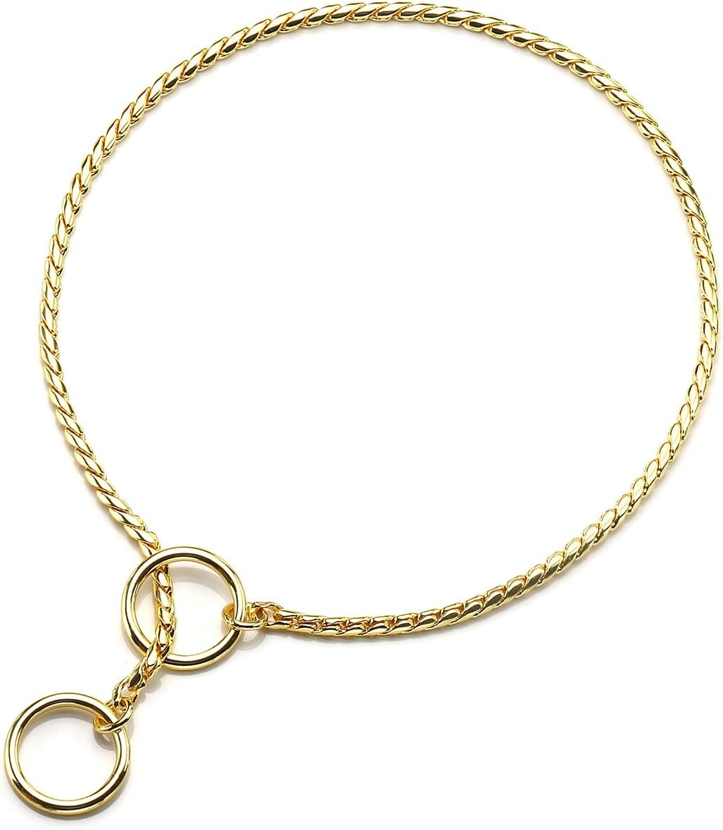 Rust resistant metal dog chain collar for daily walking and behavior correction.