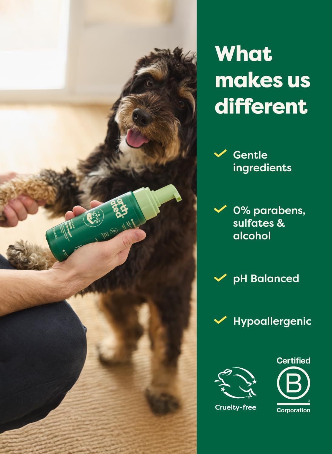 No rinse dog shampoo foam by Earth Rated close up view