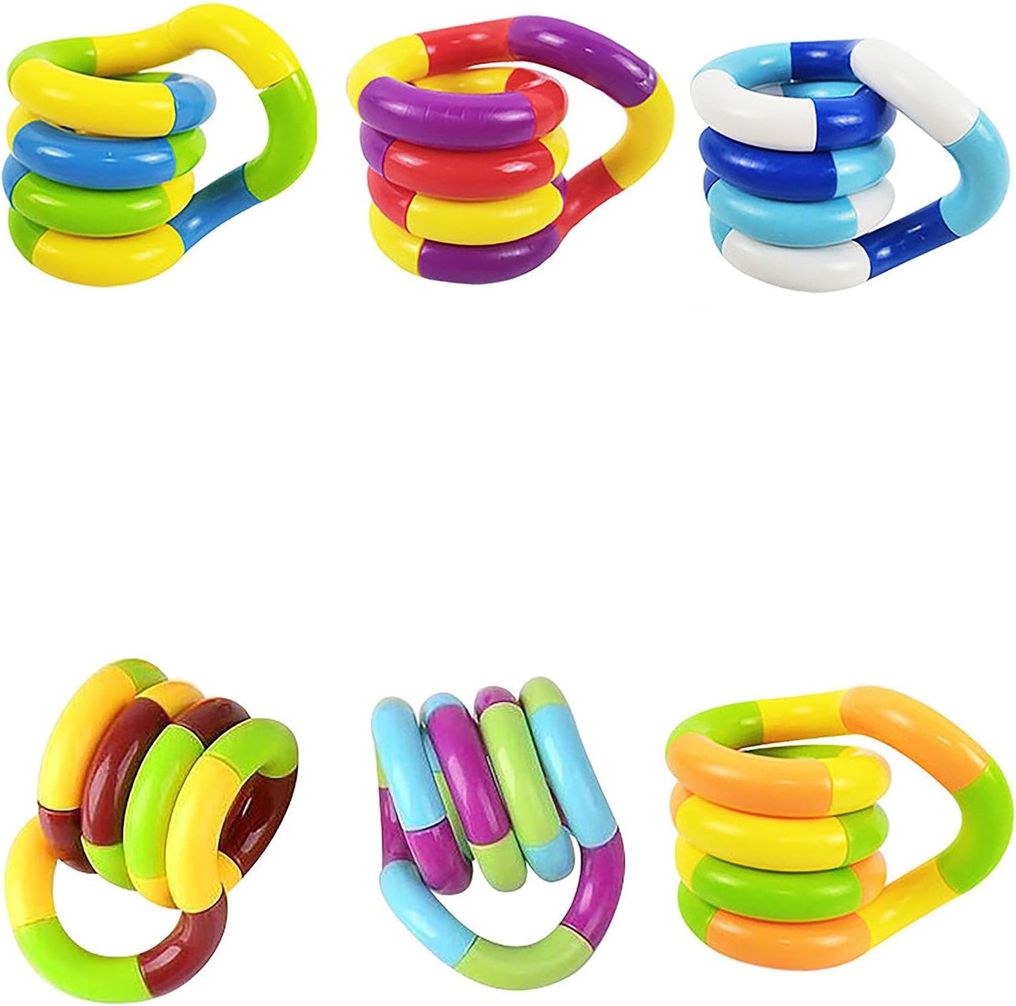 ZhildChen Fidget Twist Sensory Toys 6 Pack front view showcasing multicolored interlocking segments.