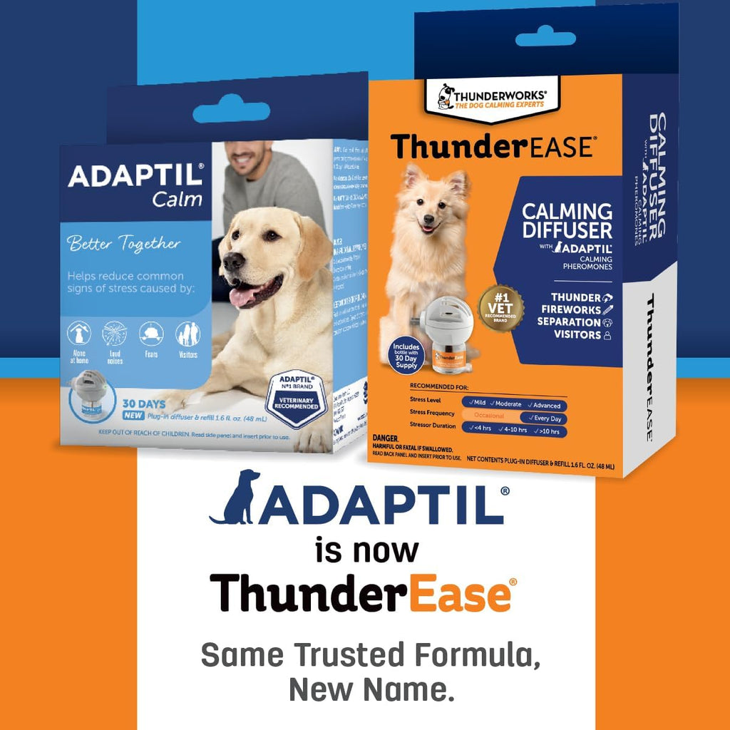 Authentic USA imported ThunderEase pet calming plug-in device for reducing stress barking and destructive chewing.
