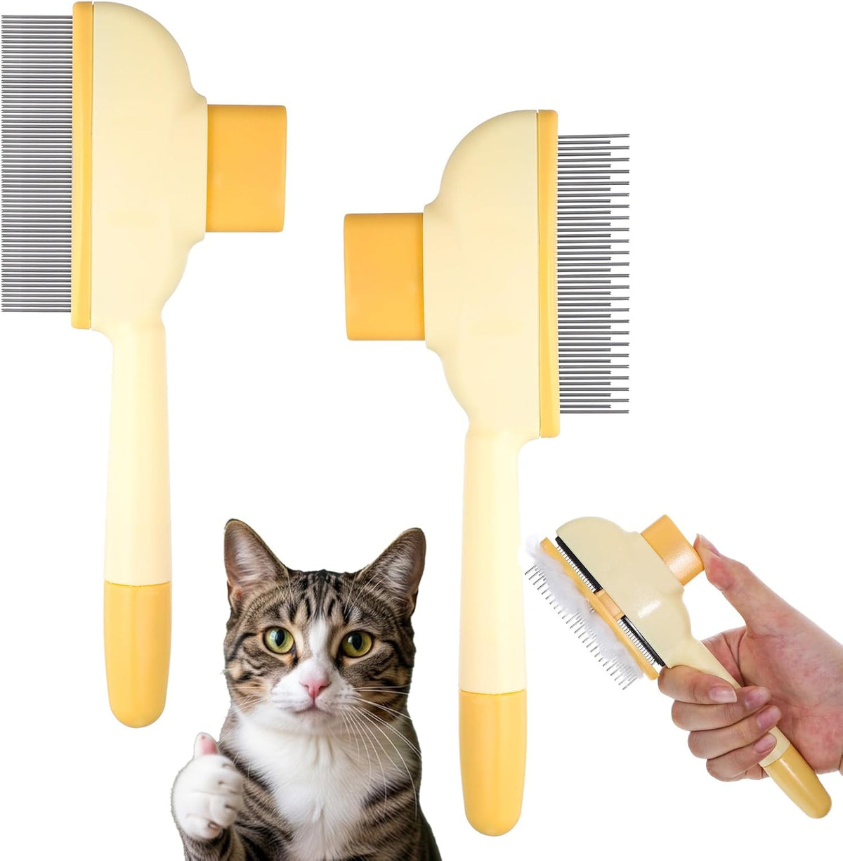 Xosjska 2 Pack Self-Cleaning Pet Comb front view yellow color