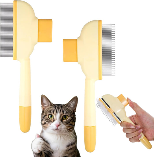 Xosjska 2 Pack Self-Cleaning Pet Comb front view yellow color