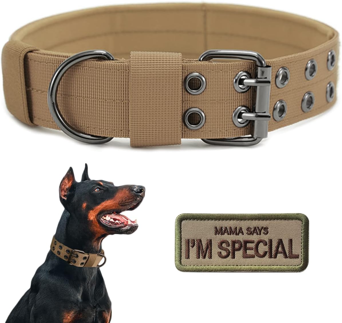 Tactical Dog Collar Military Adjustable Dog Collars Soft Nylon Training Collar with Patch Heavy Duty Metal Buckle Collars for Medium Large Dogs (Black, L) - Image 10