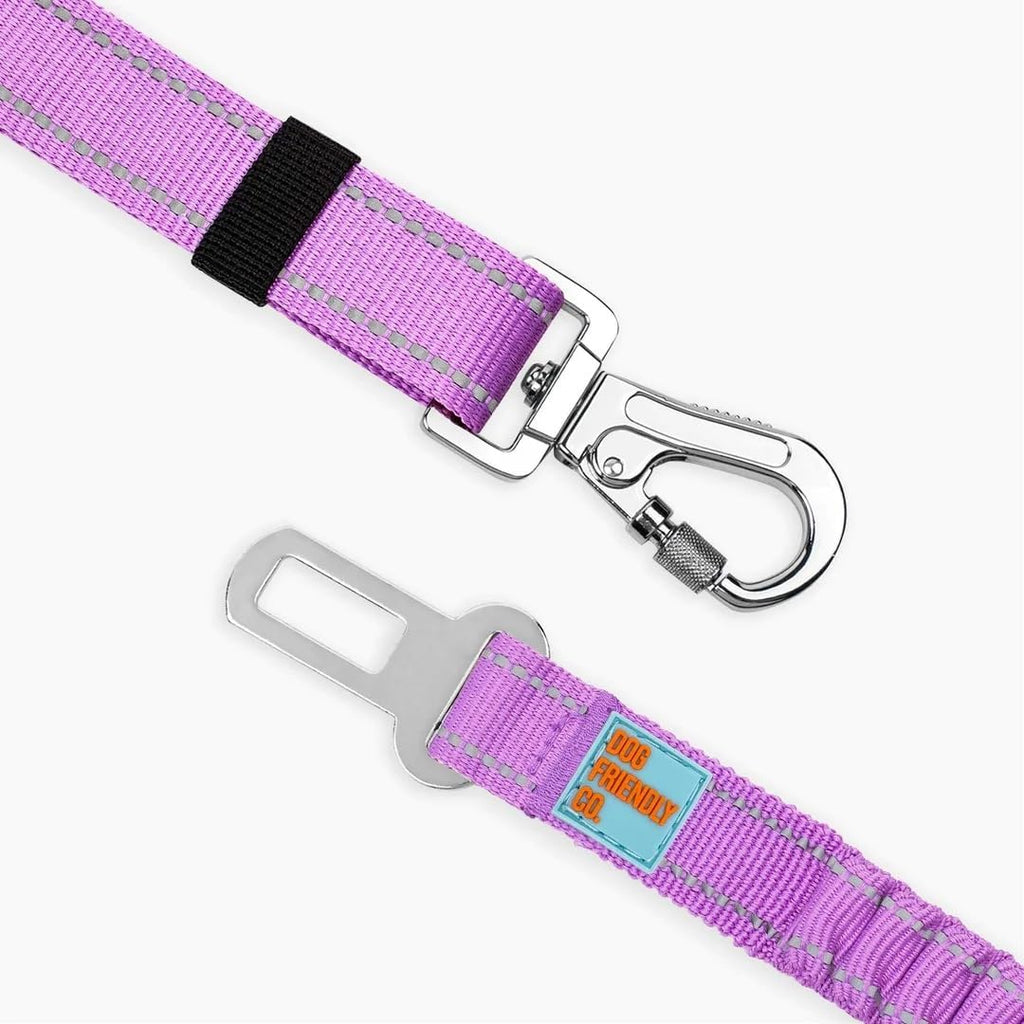 Dog Friendly Co purple seat belt with universal clip