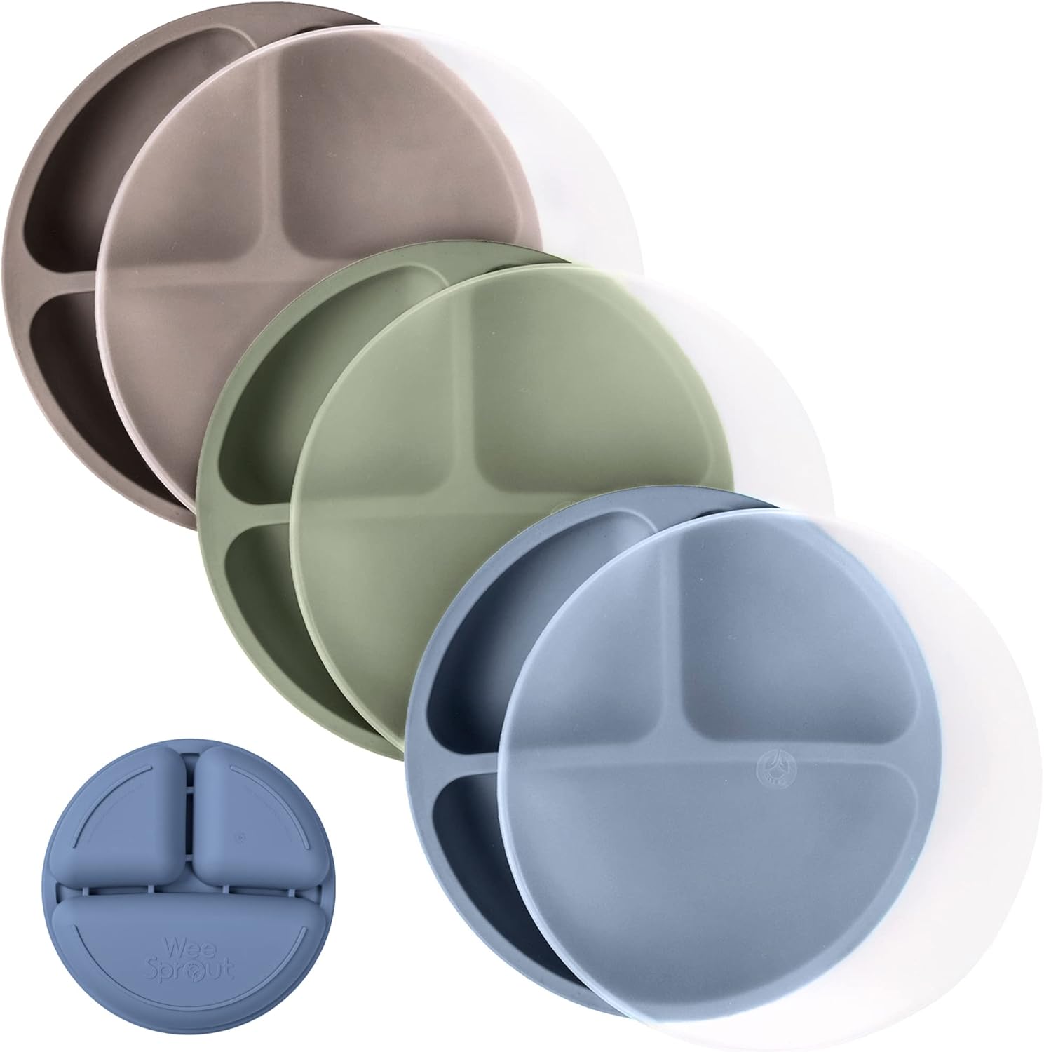 WeeSprout silicone plates with lids 3 pack set front view