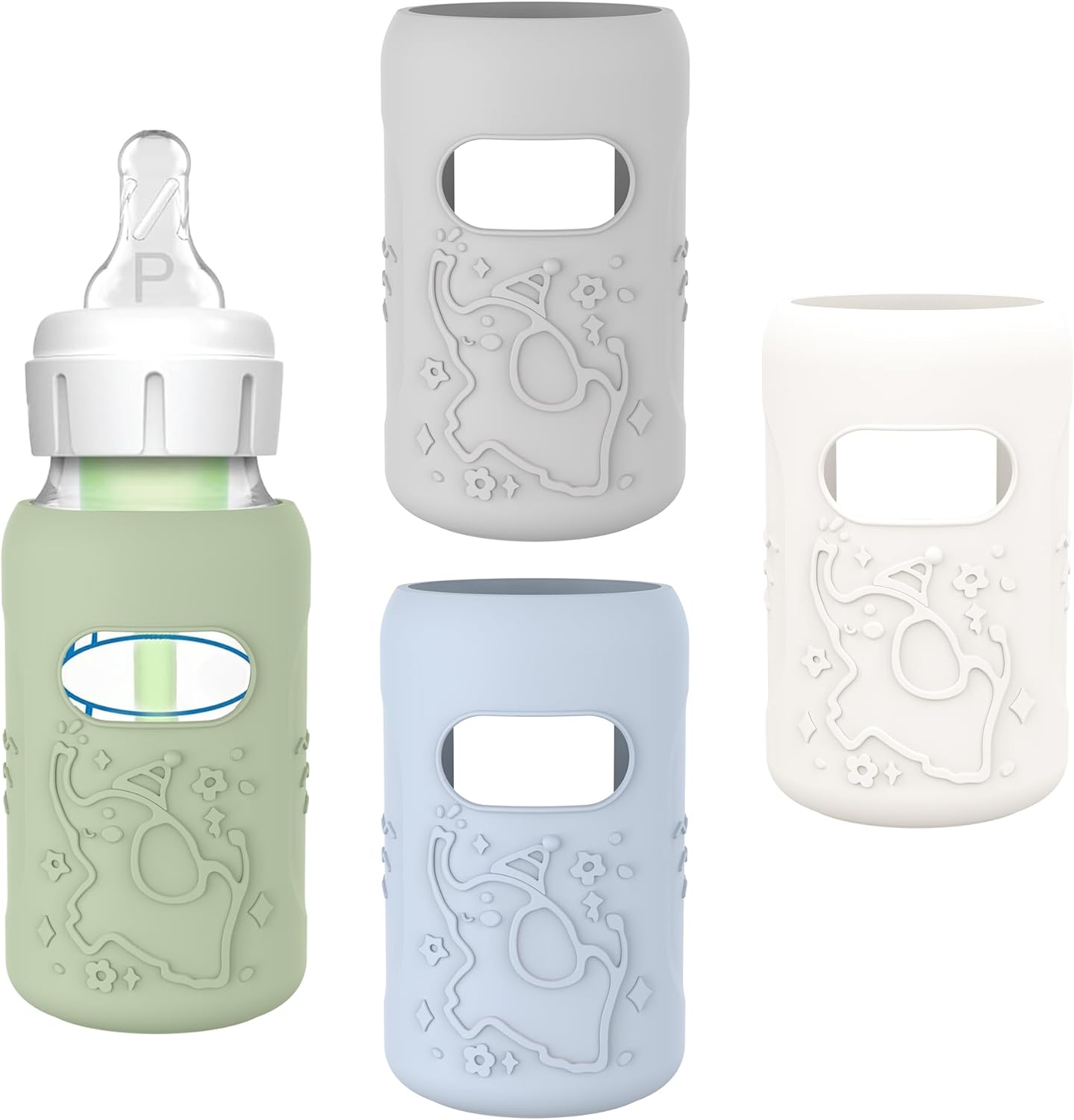 KingKam silicone sleeve for Dr. Brown's glass baby bottle front view