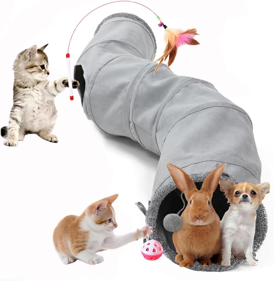 3-Way Collapsible Cat Tunnel Tube Toy Black Blue - Interactive Play Tunnel with Hanging Ball & Peek Hole for Indoor Cats, Kittens, Puppies & Rabbits | Hours of Fun & Exercise - Image 9