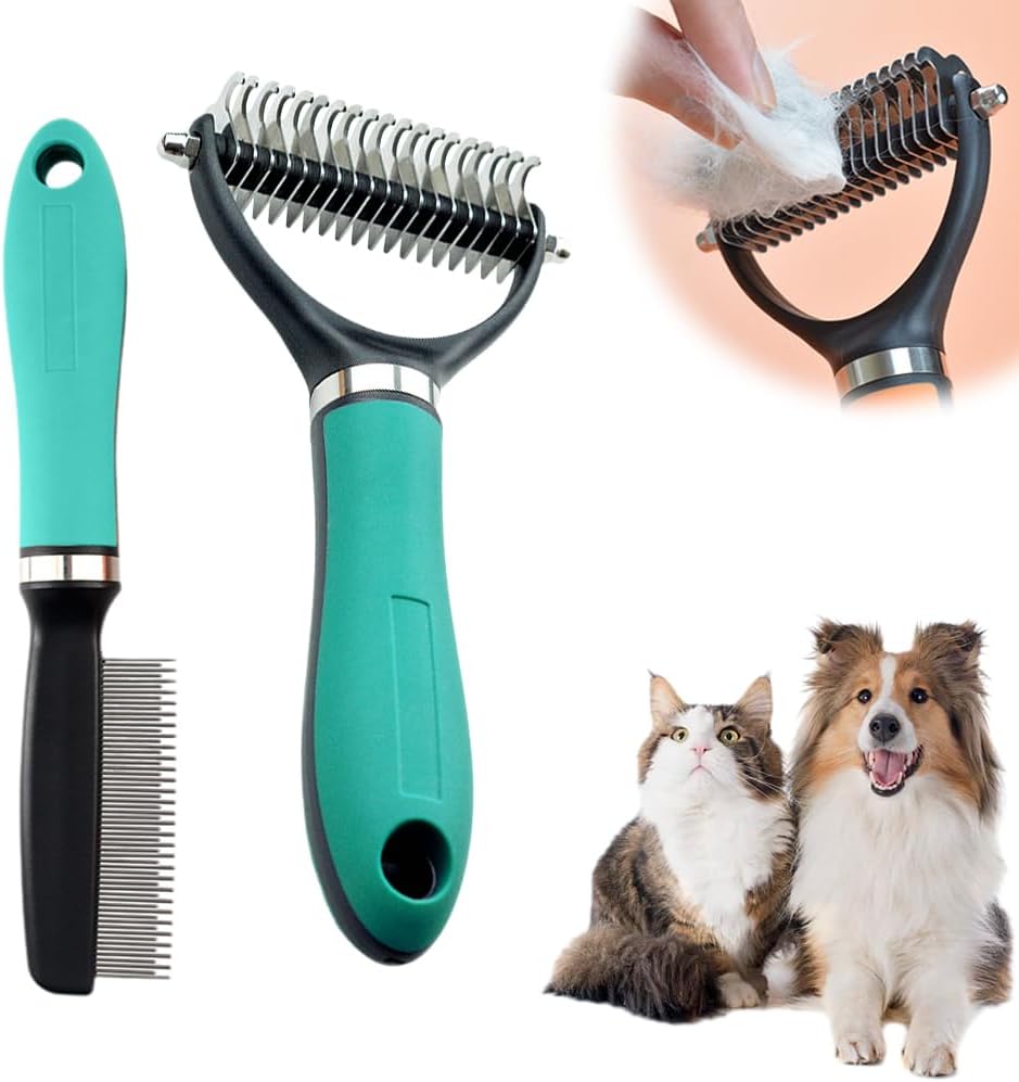 Double-Sided Self-Cleaning Pet Grooming Brush,2026 New Ergonomic Undercoat Rake,Gentle Detangler Brush for Long Thick Pet Hair,Professional Grooming Tool (Green-19Teeth/19Teeth) - Image 11