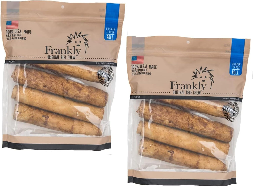 Authentic United States manufactured natural flavored beef chew retriever rolls for dog dental health and joint support.