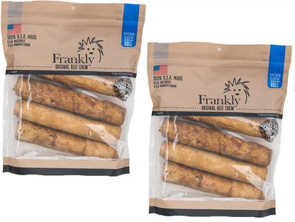 Authentic United States manufactured natural flavored beef chew retriever rolls for dog dental health and joint support.
