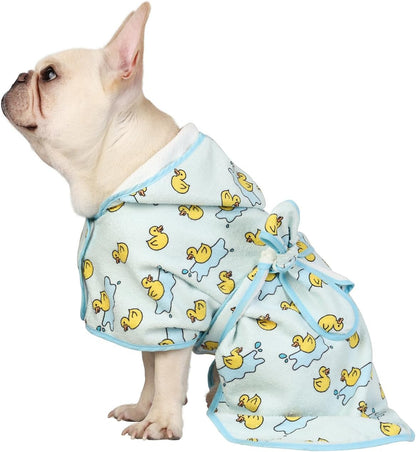 HDE Dog Bathrobe Super Absorbent Quick Drying Puppy Towel Wrap Coat Adjustable After Bath Robes with Hood for Dog Sizes S-XXL White Rubber Ducks S - Image 15