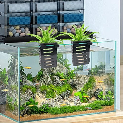 Multi-pack black hanging aquatic plant pots for customizable aquarium decoration.