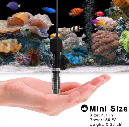 Submersible 50 watt betta heater inside small fish tank