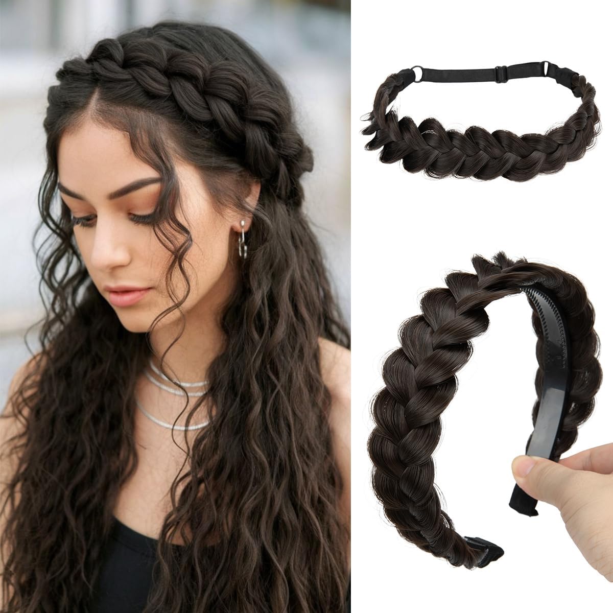 Cjl Hair braided headbands dark brown front view