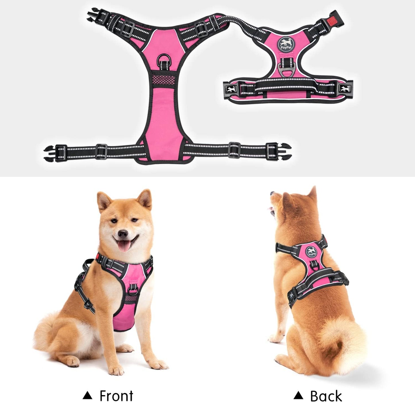 Close up of PoyPet harness breathable mesh padding