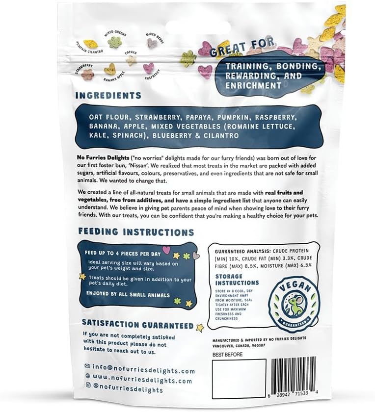 No Furries Delights natural mini treats for hamsters and rabbits displaying bite-sized crunchy kibbles
