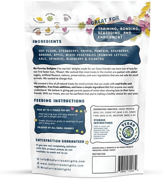 No Furries Delights natural mini treats for hamsters and rabbits displaying bite-sized crunchy kibbles