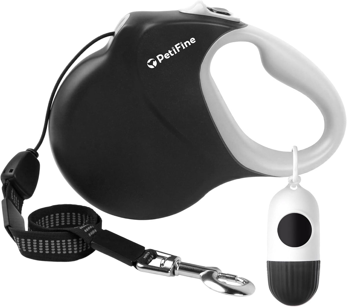 PetiFine retractable dog leash front view in black