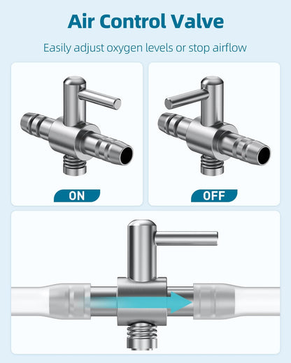 Pawfly fish tank aeration setup diagram showing complete component installation
