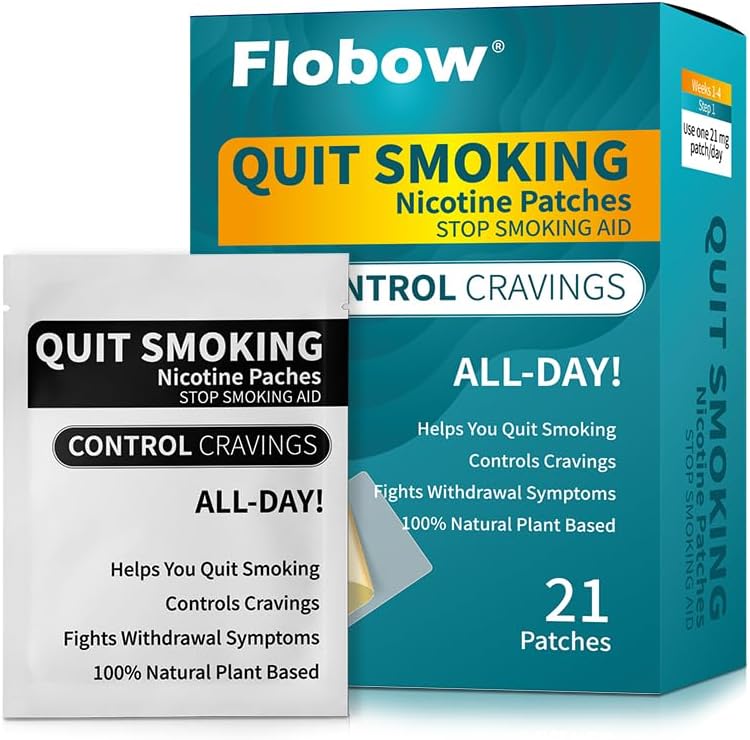 Flobow Step 1 Nicotine Patch 21mg front view of packaging box for smoking cessation help
