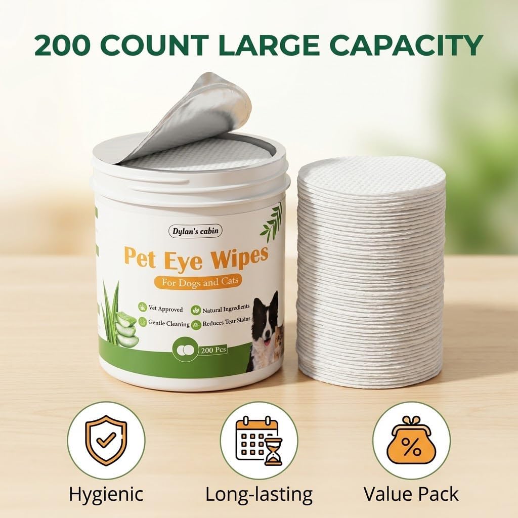 Natural aloe vera and tea tree oil pet grooming wipes close up label view.