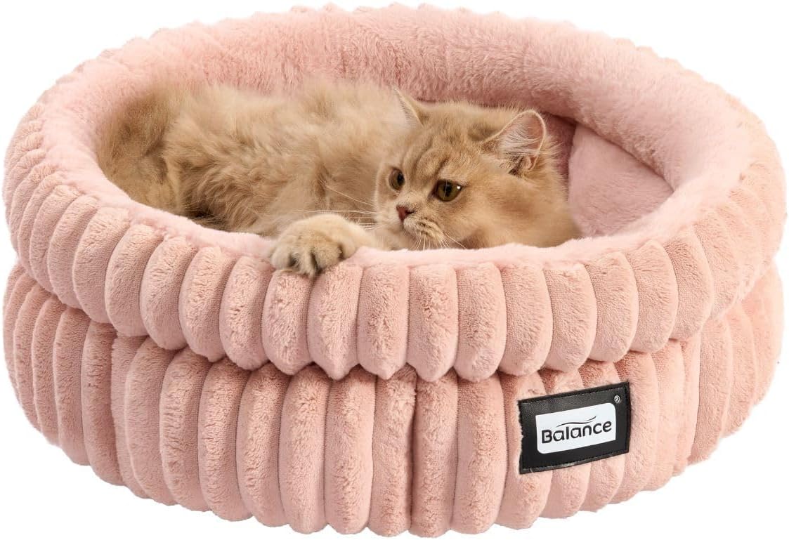 BALANCE Cat Bed Kitten Bed, Washable Round Cat Beds for Indoor Cats, Super Soft Plush Faux Fur Pet Bed for Puppy and Kitten with Anti-Slip Bottom - Image 14