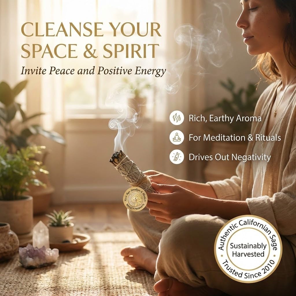 Three premium California white sage smudge sticks tied with cotton string
