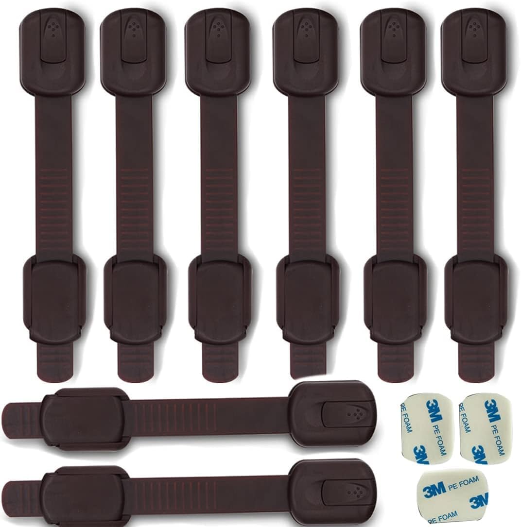 BAOWEIJD child safety cabinet locks front view pack of eight brown baby proofing latches