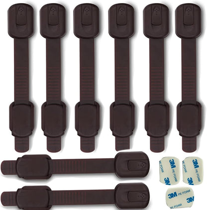 BAOWEIJD child safety cabinet locks front view pack of eight brown baby proofing latches