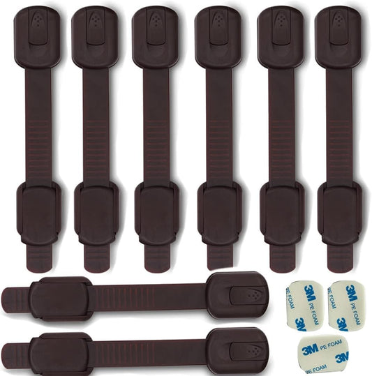 BAOWEIJD child safety cabinet locks front view pack of eight brown baby proofing latches
