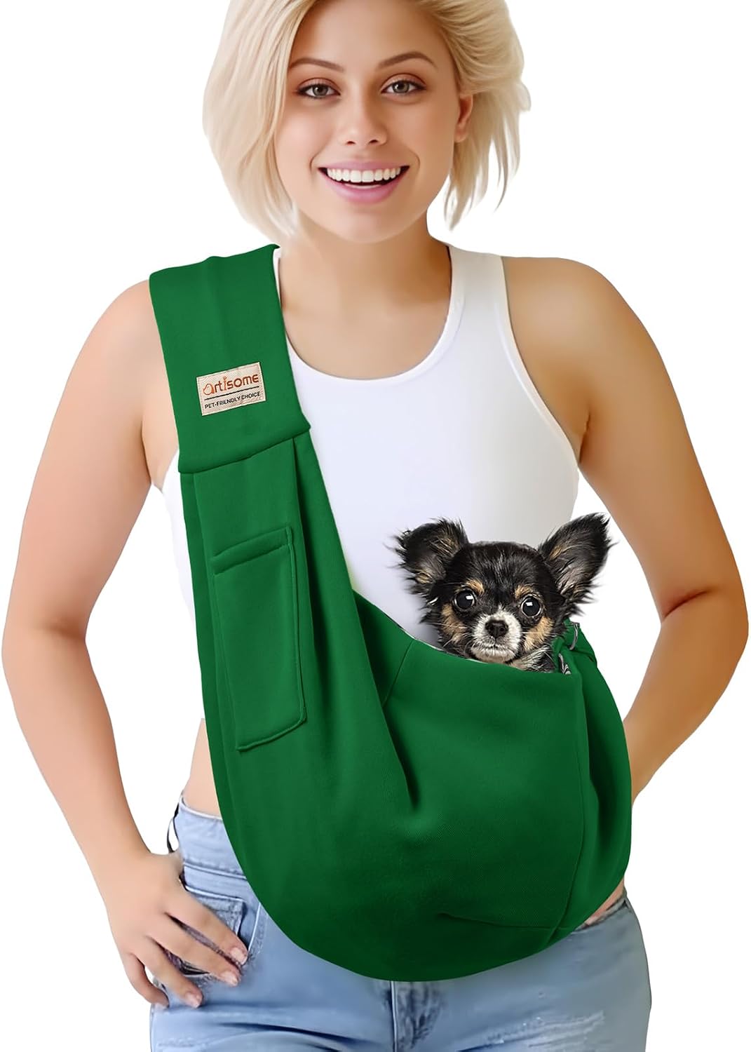 Pet Dog Sling Carrier for 3-10 lbs pet,Dog Purse Pouch,Dog Satchel,Reversible unadjustable Strap Travel Hand-Free Safe Bag Small Puppy Backpack (Dark Blue) - Image 9