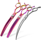 Professional Curved Thinning Shears Dog Grooming Scissors 7.5'' Rainbow Curved Thinner Scissors for Grooming Large Dogs Pet 56 Teeth Japan 440C(Curved Thinner,Rose Red) - Image 9
