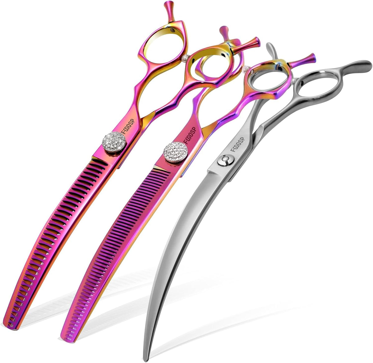 Professional Curved Thinning Shears Dog Grooming Scissors 7.5'' Rainbow Curved Thinner Scissors for Grooming Large Dogs Pet 56 Teeth Japan 440C(Curved Thinner,Rose Red) - Image 9