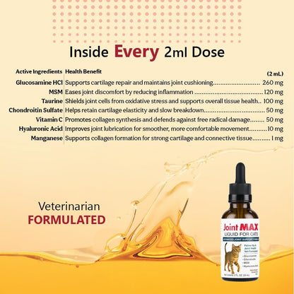 Detailed view of NASC certification logo on Joint Max cat supplement bottle