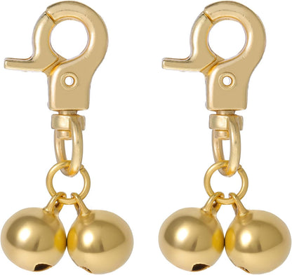 Xthrotsenk Gold Bells for Dog Collars front view showcasing the secure swivel snap clips.
