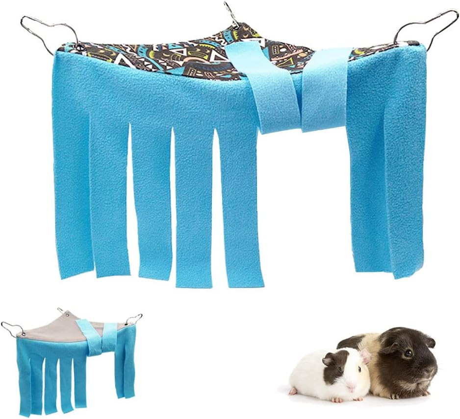 RIOUSSI Guinea Pig Hideout Hideaway Corner Fleece Toys Cage Accessories with Reversible Sides. Blue, Triangle - Image 1