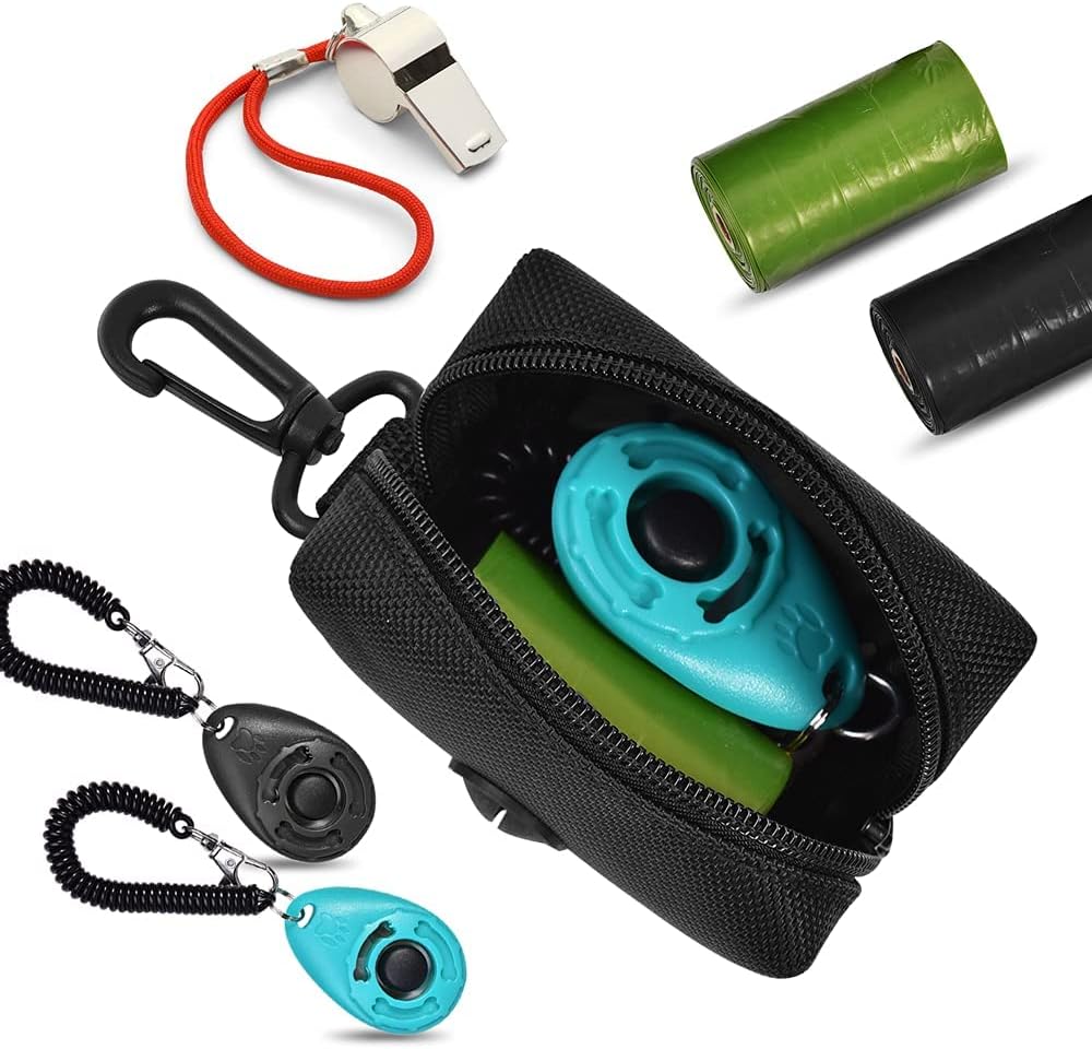 Hilihali hands free doggy pouch showing stainless steel bone carrier holding a knotted bag